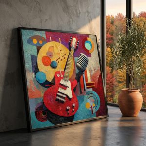 Abstract Guitar and Microphone Canvas Art - Image 1
