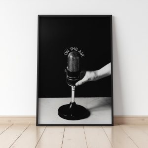 Black and White Microphone Wall Art Print - Image 1